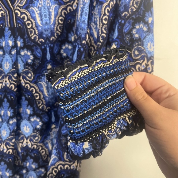 Alice + Oliva Shelia 100% Silk Blouson sleeve blouse blue black size XS - Picture 6 of 7